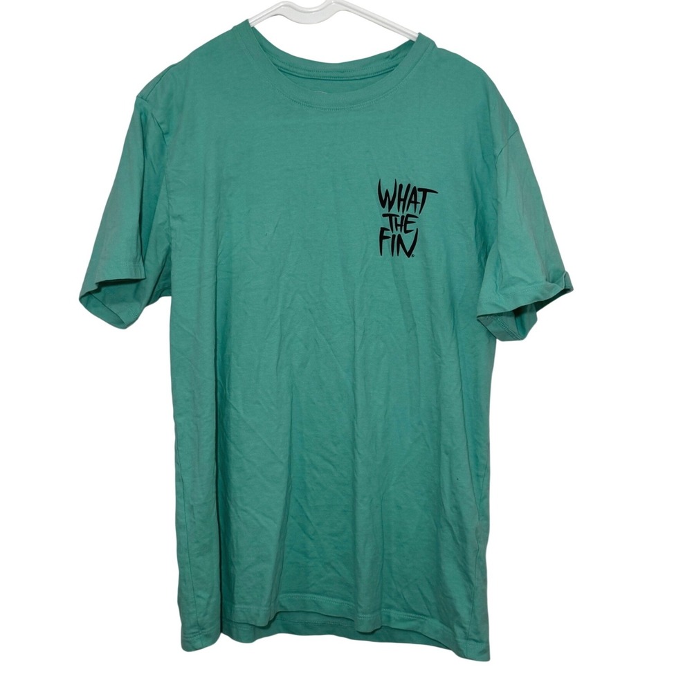 What The Fin Surf Shop Men Large Graphic T-Shirt Teal Green Long Boards Big Fins